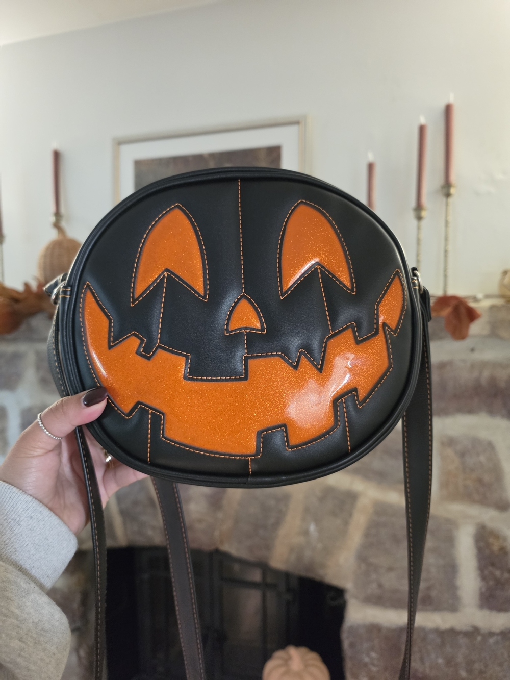 Black & Orange Pumpkin Face Crossbody Bag